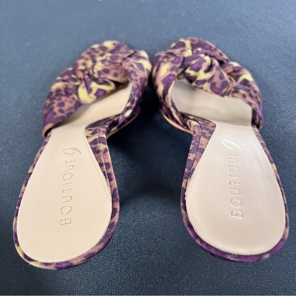 Boutique 9 Heels Penelope Animal Print Open Toe Slides Slip On Knotted EUC 8M - Picture 5 of 7